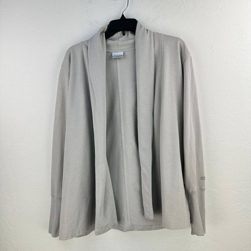 Columbia Cardigan Womens Large Gray Knit Open Front Long Sleeve Stretch